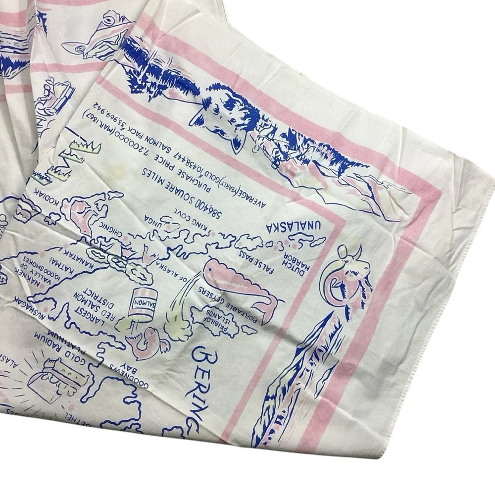 Vintage Alaska state 1950s MCM cotton tablecloth